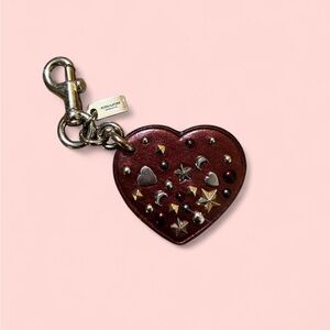 Coach burgundy leather Heart Keychain with Metallic Accents